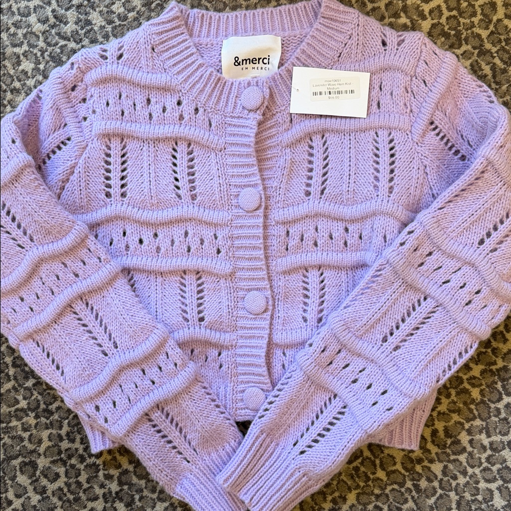 &Merci Lavender Openwork Button-Front Cardigan Sweater